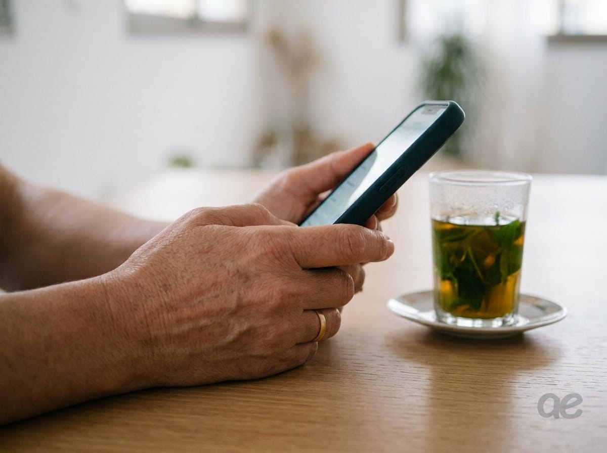 Des mains tiennent un téléphone à table : décrire son besoin