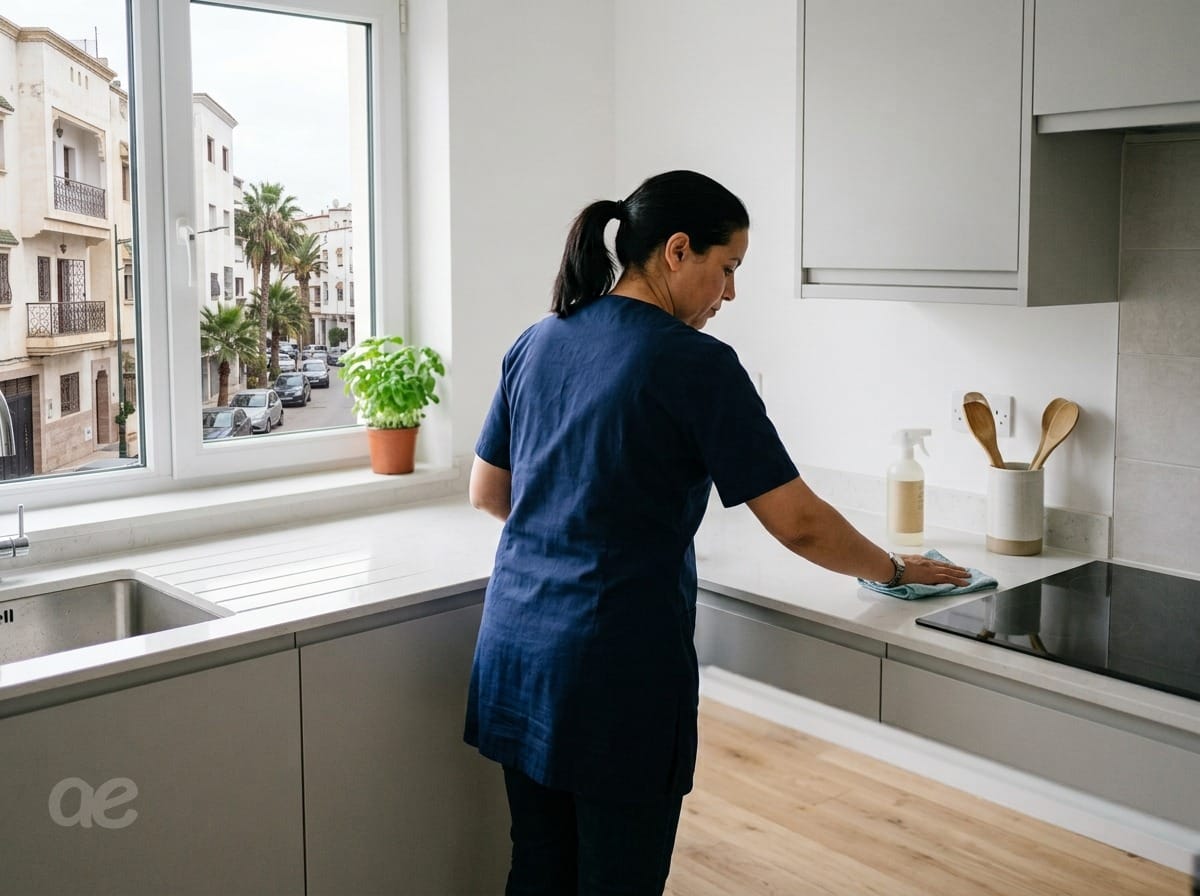 Une employée de maison au travail dans une cuisine moderne : la période de garantie